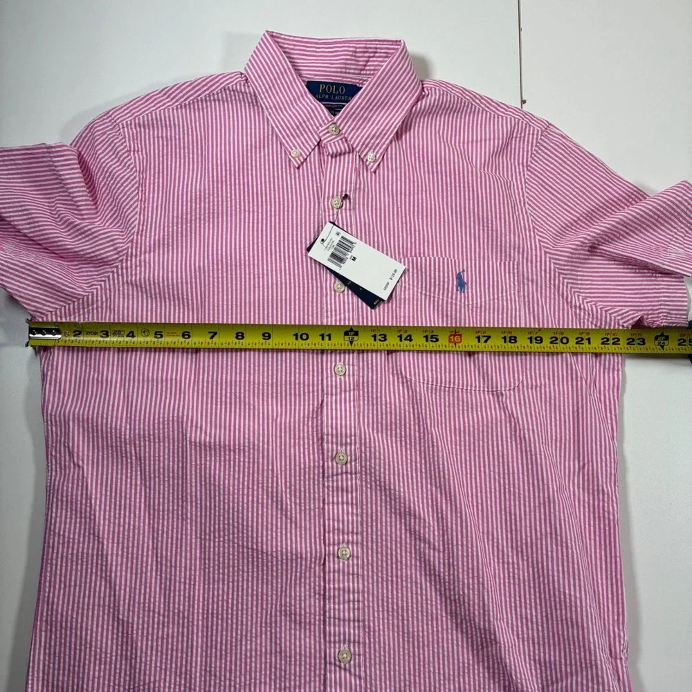 NEW Polo Ralph Lauren Seersucker Shirt Medium Pink Striped RL Untucked Fit